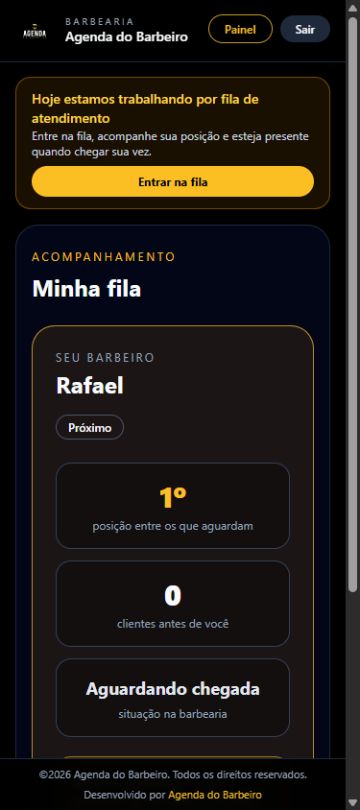 Visão mobile do cliente acompanhando sua posição na fila da barbearia