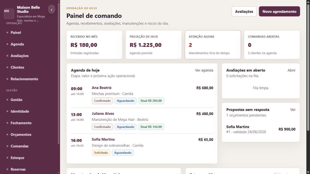 Painel de salão de beleza com agenda, valores e propostas